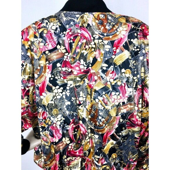 Vintage 80s Metallic Gold Pink/Black Abstract Bomber Jacket OSFM New - Picture 7 of 9